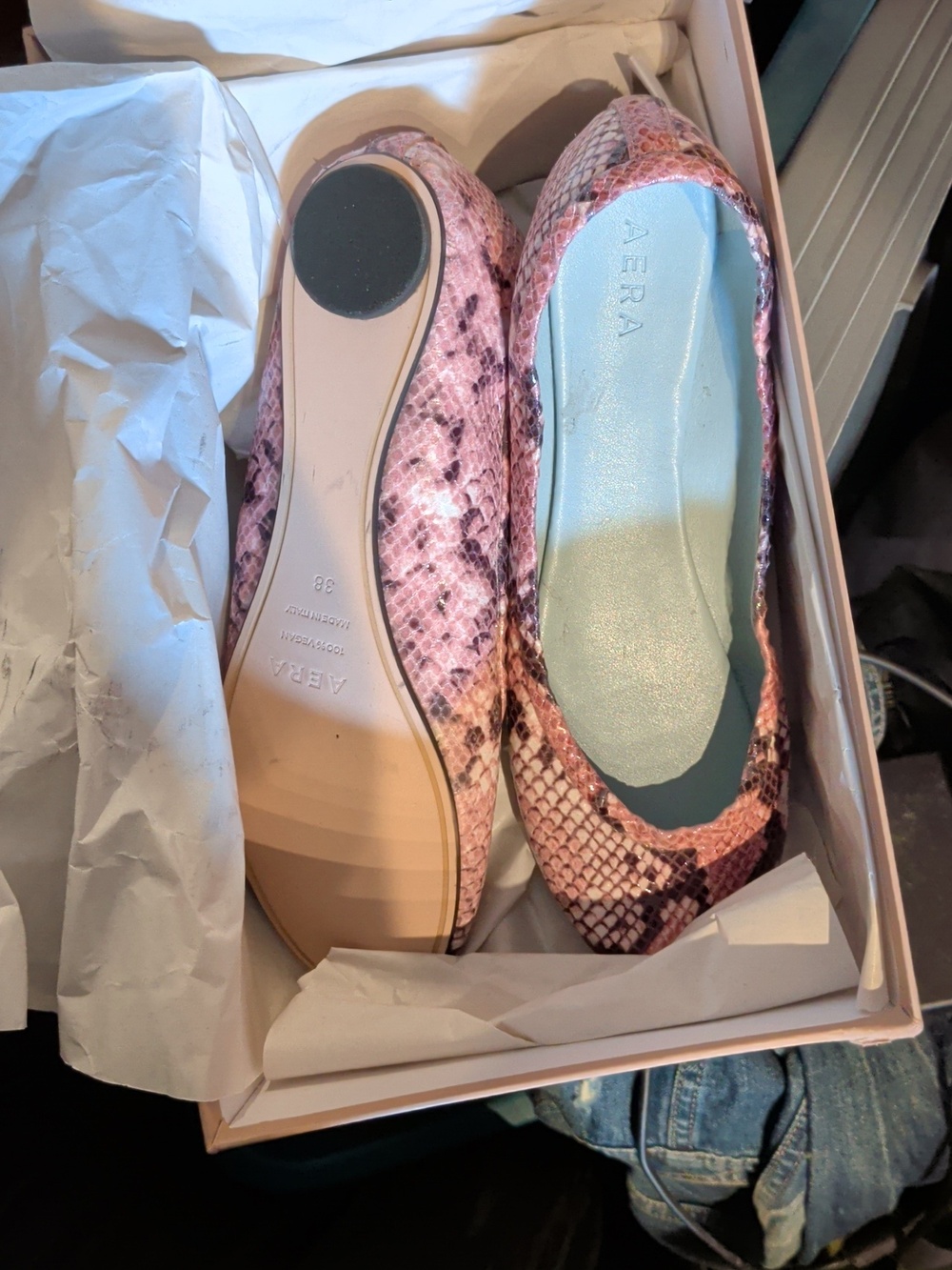 Pink Snakeskin Ballet Flats — Women's Slip-On Loafers